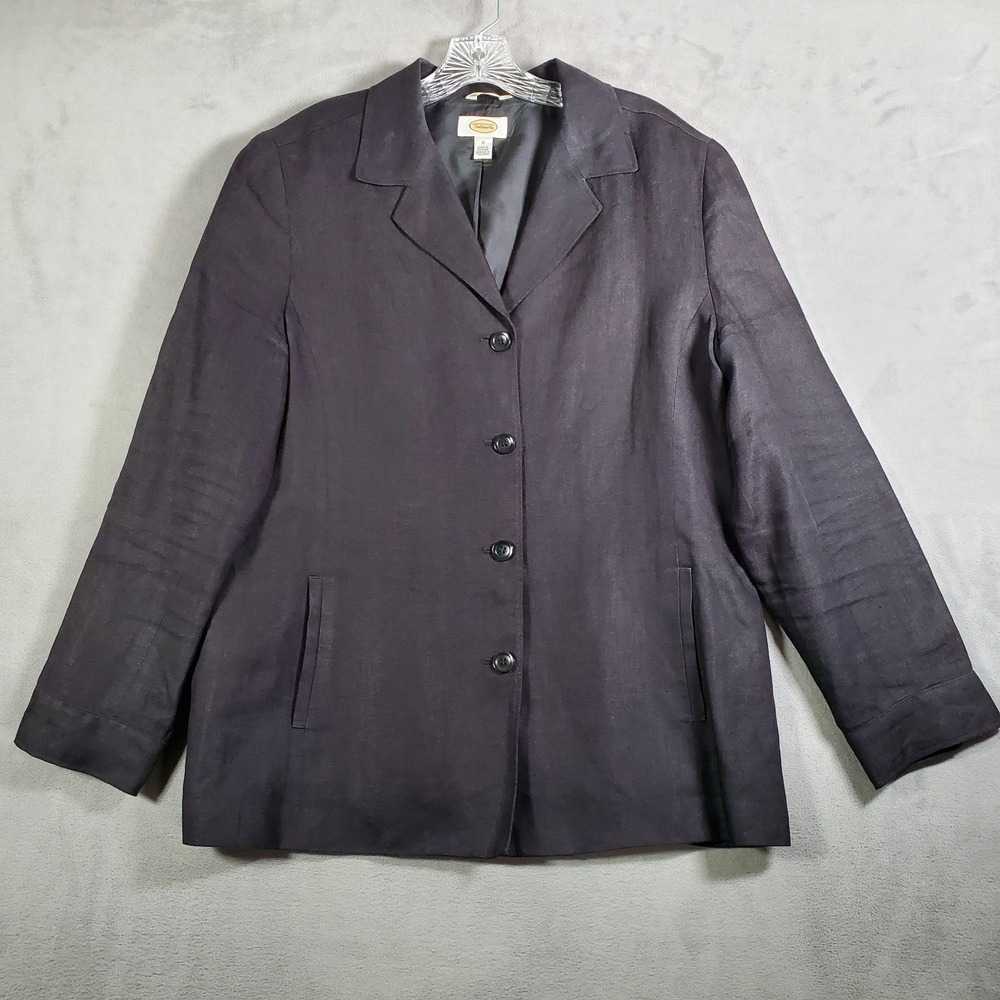Talbots Blazer‎ Jacket Womens 16 Black Linen Career Workwear Classic Tailored